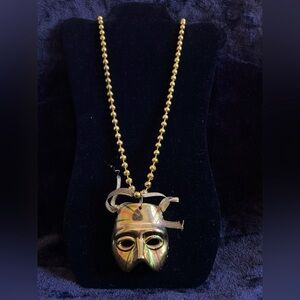 mask mardi gras beads lace necklace metallic gold 32"+ 2.5" curved face. Unisex